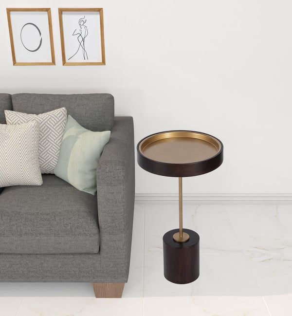 Homeroots 22" Black And Rosegold Solid Wood Round End Table   488928