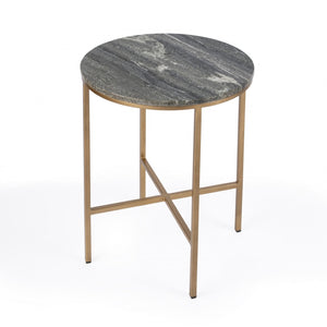 HomeRoots 23" Vintage Brass & Gray Marble Round End Table - Elegant Accent for Living Room, Bedroom & Entryway 488930