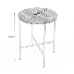 HomeRoots 23" Vintage Brass & Gray Marble Round End Table - Elegant Accent for Living Room, Bedroom & Entryway 488930