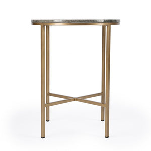 HomeRoots 23" Vintage Brass & Gray Marble Round End Table - Elegant Accent for Living Room, Bedroom & Entryway 488930