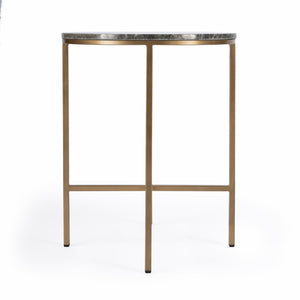 HomeRoots 23" Vintage Brass & Gray Marble Round End Table - Elegant Accent for Living Room, Bedroom & Entryway 488930