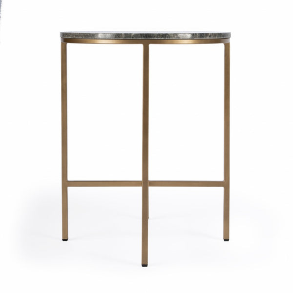 HomeRoots 23" Vintage Brass & Gray Marble Round End Table - Elegant Accent for Living Room, Bedroom & Entryway 488930