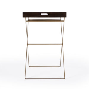 Homeroots 27" Gold And Walnut Solid Wood Rectangular End Table   488931