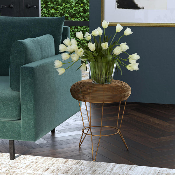 Homeroots 18" Antique Gold Iron Round End Table   488933