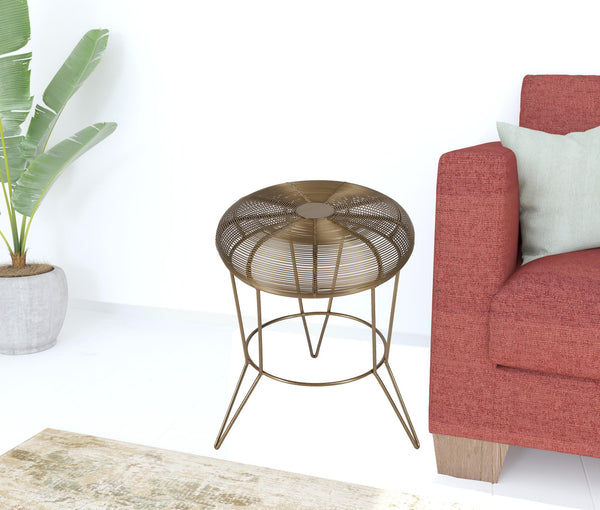 Homeroots 18" Antique Gold Iron Round End Table   488933