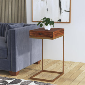 Homeroots 27" Natural Brown Solid And Manufactured Wood Square End Table With Drawer   488937