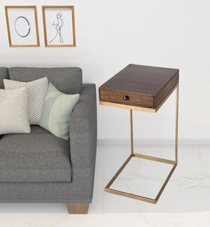 Homeroots 27" Natural Brown Solid And Manufactured Wood Square End Table With Drawer   488937