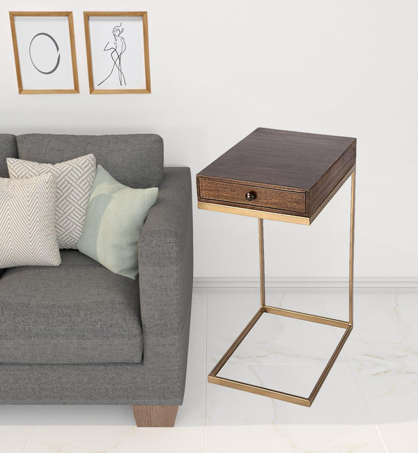 Homeroots 27" Natural Brown Solid And Manufactured Wood Square End Table With Drawer   488937