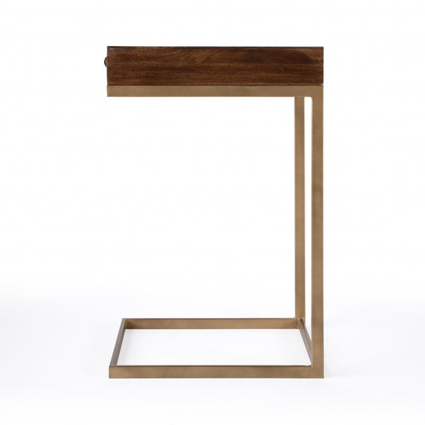 Homeroots 27" Natural Brown Solid And Manufactured Wood Square End Table With Drawer   488937