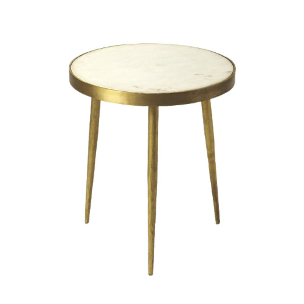 Homeroots 18" Gold And White Marble Round End Table   488939