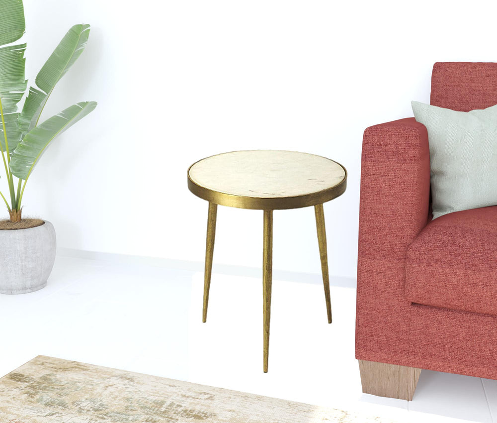 Homeroots 18" Gold And White Marble Round End Table   488939