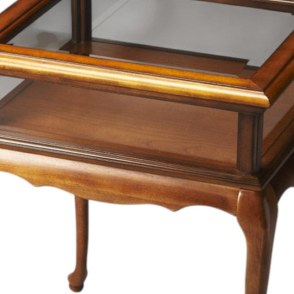 HomeRoots 25" Rustic Brown and Clear Glass End Table – Vintage-Inspired for Living Room or Bedroom Charm 488941