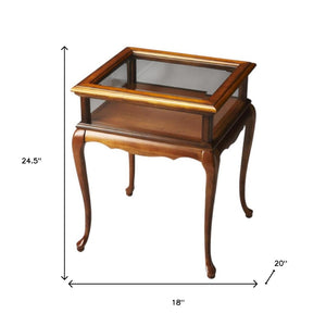 HomeRoots 25" Rustic Brown and Clear Glass End Table – Vintage-Inspired for Living Room or Bedroom Charm 488941