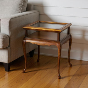 HomeRoots 25" Rustic Brown and Clear Glass End Table – Vintage-Inspired for Living Room or Bedroom Charm 488941