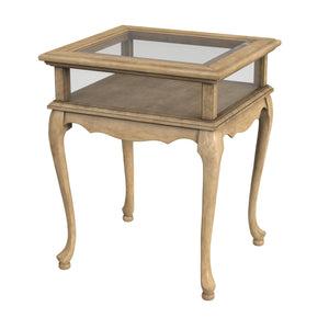Homeroots 25" Beige Distressed Glass And Solid Wood End Table   488943