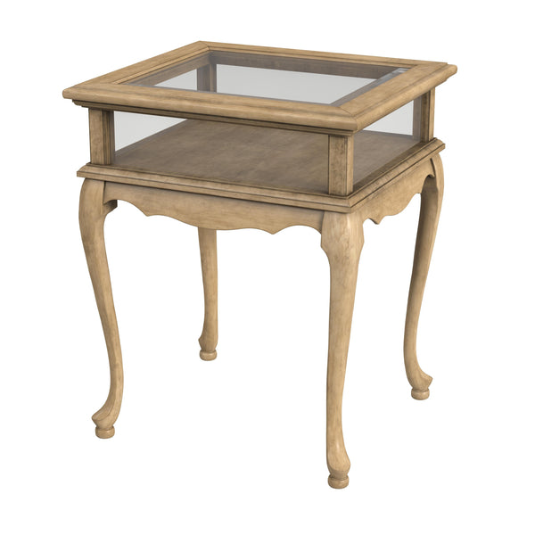 Homeroots 25" Beige Distressed Glass And Solid Wood End Table   488943