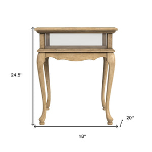 Homeroots 25" Beige Distressed Glass And Solid Wood End Table   488943