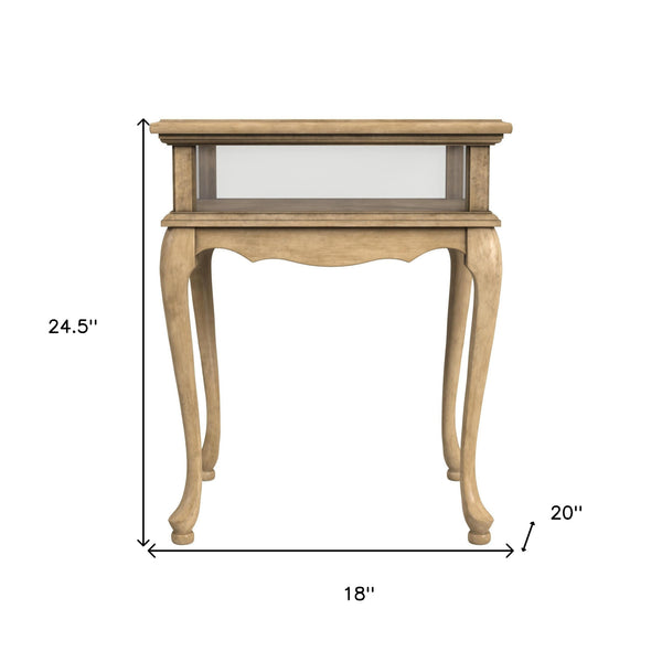 Homeroots 25" Beige Distressed Glass And Solid Wood End Table   488943