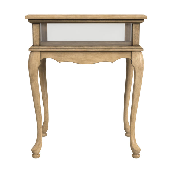 Homeroots 25" Beige Distressed Glass And Solid Wood End Table   488943
