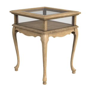 Homeroots 25" Beige Distressed Glass And Solid Wood End Table   488943