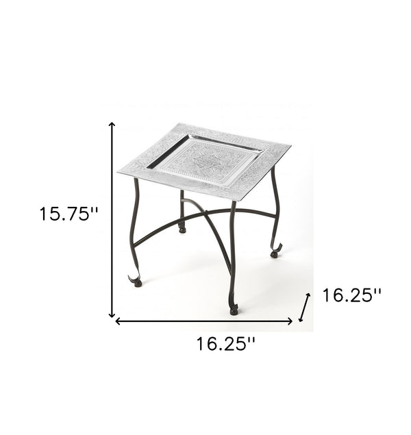 Homeroots 16" Black And Silver Textured Aluminum Square End Table   488948