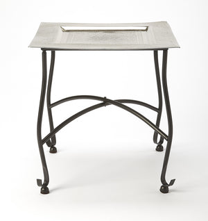 Homeroots 16" Black And Silver Textured Aluminum Square End Table   488948