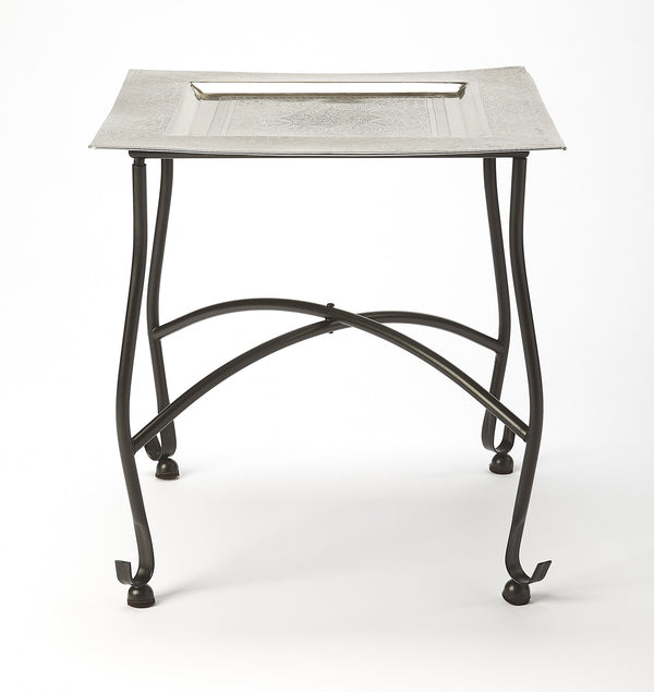 Homeroots 16" Black And Silver Textured Aluminum Square End Table   488948