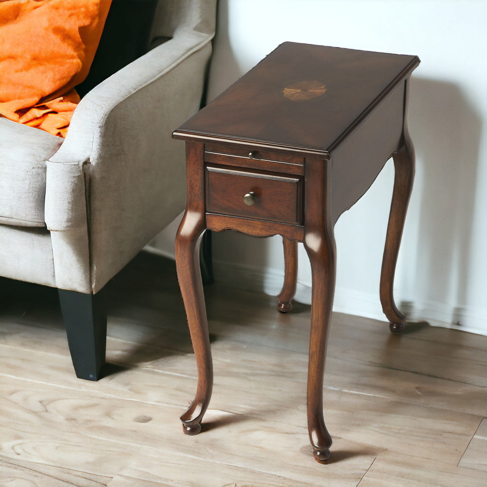 Homeroots 25" Cherry Brown Solid And Manufactured Wood Rectangular End Table With Drawer   488954