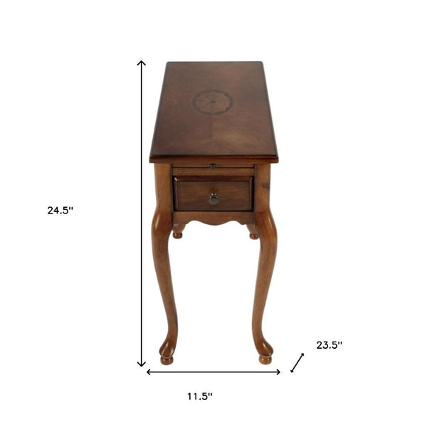 HomeRoots 25" Brown Rectangular End Table with Drawer - Rustic Charm for Living Spaces, Perfect Storage Solution 488955
