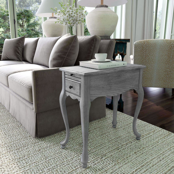 HomeRoots 25" Gray Distressed Rectangular End Table with Drawer – Vintage Charm for Small Spaces & Versatile Use 488956