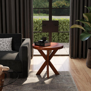 Homeroots 26" Antique Cherry Manufactured Wood Round End Table   488960