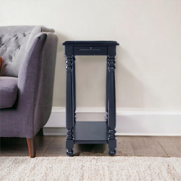 Homeroots 24" Black Distressed Wood And Wood End Table With Shelf   488967