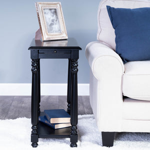 Homeroots 24" Black Distressed Wood And Wood End Table With Shelf   488967