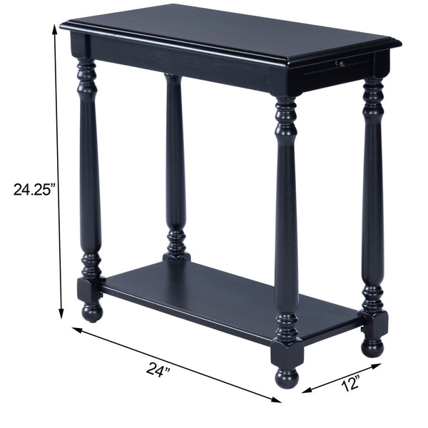 Homeroots 24" Black Distressed Wood And Wood End Table With Shelf   488967