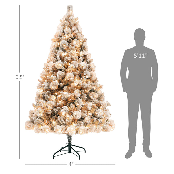 English Elm Homcom 6.5 Ft Pre-Lit Snow-Flocked Christmas Tree With 350 Lights & Metal Stand For Cozy Holidays W2225P249671
