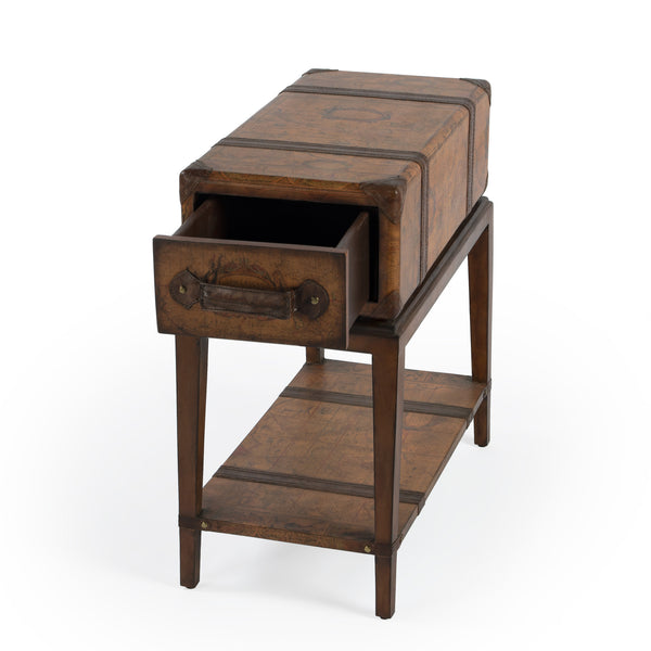 Homeroots 24" Brown Old World Map End Table With Drawer And Shelf   488974