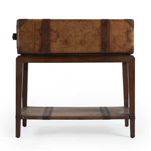 Homeroots 24" Brown Old World Map End Table With Drawer And Shelf   488974