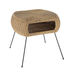 HomeRoots 24" Distressed Rattan & Iron Round End Table with Shelf - Tropical Elegance for Any Space 488975
