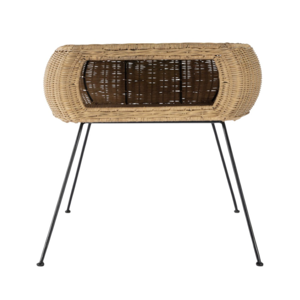 HomeRoots 24" Distressed Rattan & Iron Round End Table with Shelf - Tropical Elegance for Any Space 488975