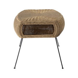 HomeRoots 24" Distressed Rattan & Iron Round End Table with Shelf - Tropical Elegance for Any Space 488975