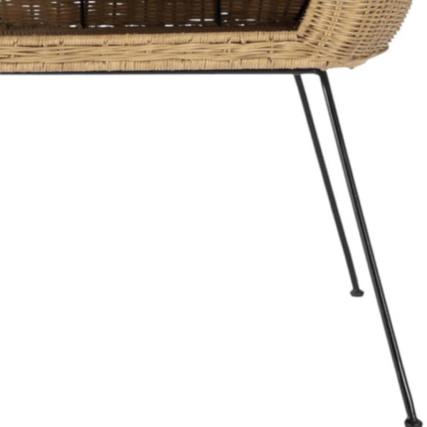 HomeRoots 24" Distressed Rattan & Iron Round End Table with Shelf - Tropical Elegance for Any Space 488975