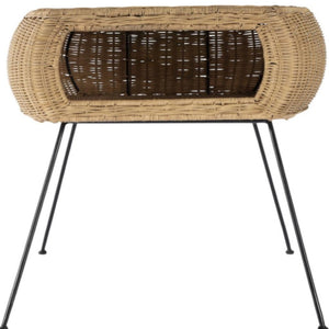 HomeRoots 24" Distressed Rattan & Iron Round End Table with Shelf - Tropical Elegance for Any Space 488975