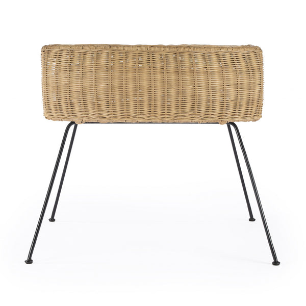 Homeroots 24" Black And Brown Distressed Rattan And Iron Round End Table With Shelf   488975