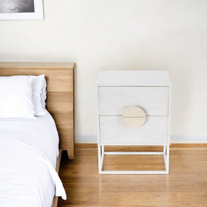 HomeRoots 24" White Wood Nightstand - Stylish Two-Drawer Accent Table for Bedroom & Living Room Decor 488976