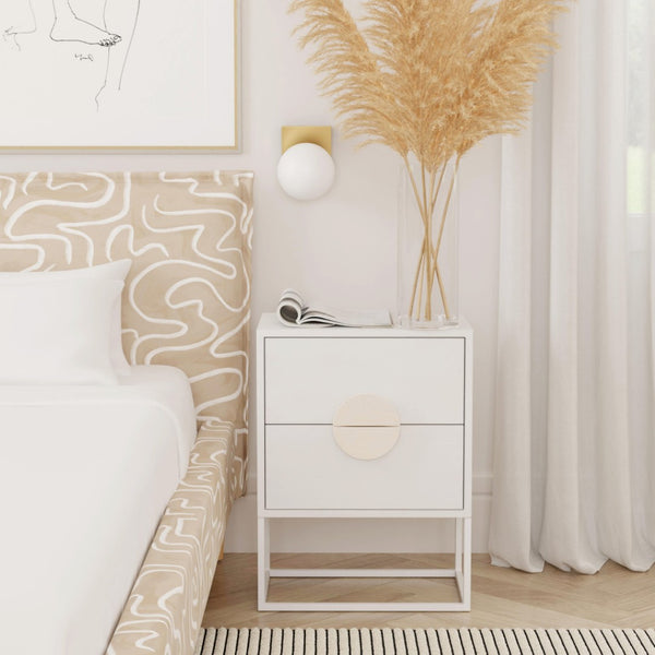HomeRoots 24" White Wood Nightstand - Stylish Two-Drawer Accent Table for Bedroom & Living Room Decor 488976