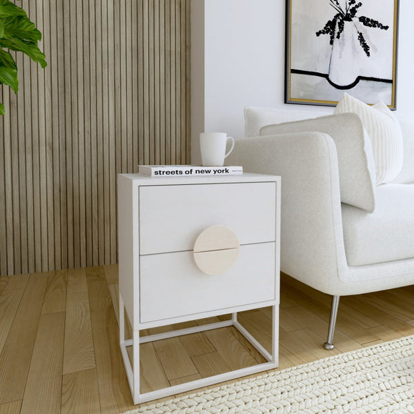 HomeRoots 24" White Wood Nightstand - Stylish Two-Drawer Accent Table for Bedroom & Living Room Decor 488976