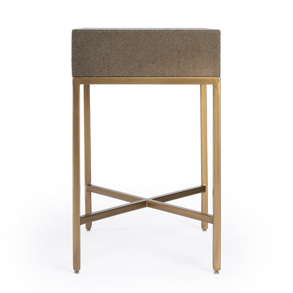 Homeroots 27" Gold And Brown Shagreen Faux Leather End Table With Drawer   488977