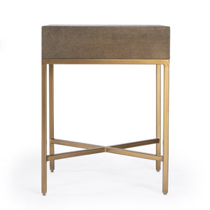 Homeroots 27" Gold And Brown Shagreen Faux Leather End Table With Drawer   488977