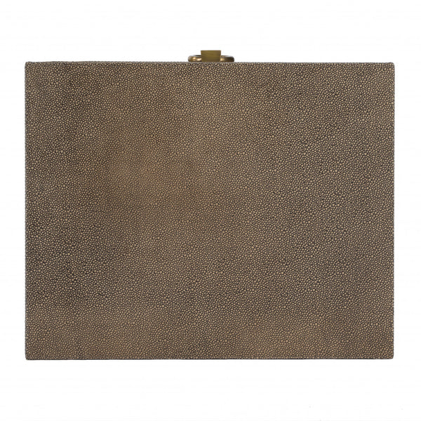 Homeroots 27" Gold And Brown Shagreen Faux Leather End Table With Drawer   488977