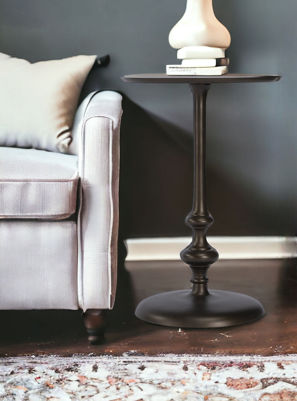 Homeroots 18" Dark Burnished Bronze Aluminum Round Top Pedestal End Table   488978